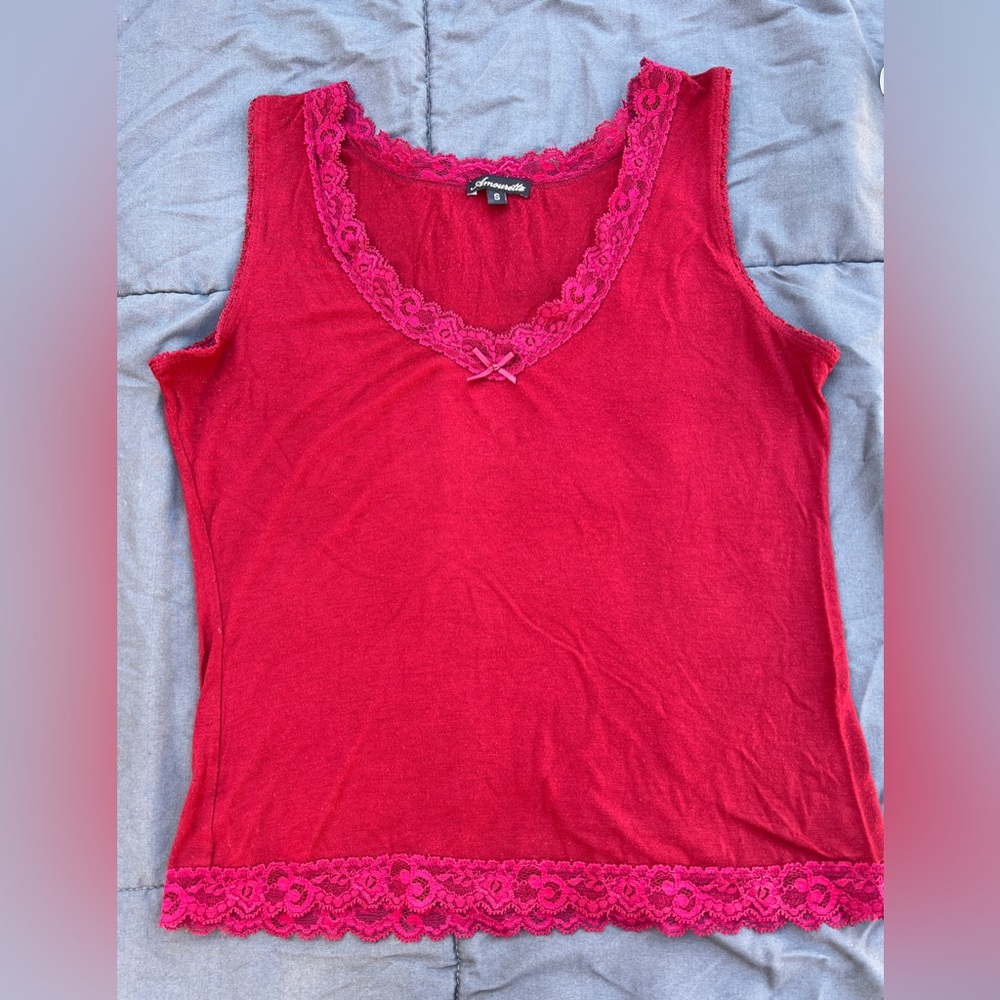 Women's Fuchsia Lace Trim Tank Top